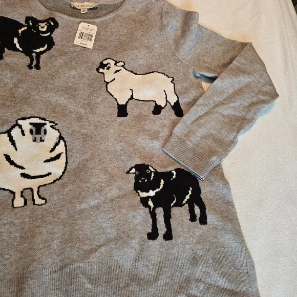 Cracker Barrel Astrologie Small S Sheep Lamb Black White Sweater Crew Sweatshirt - Picture 3 of 16